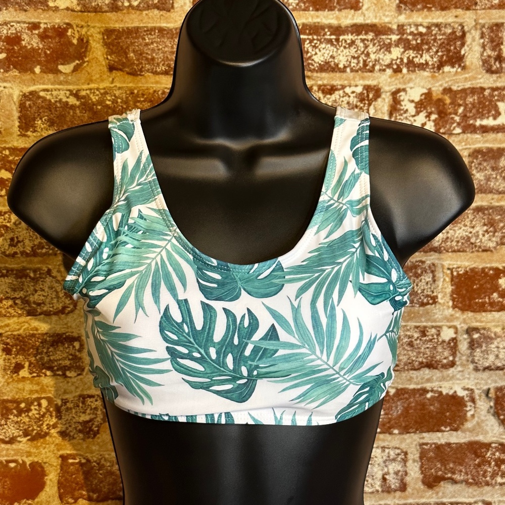 SOLY HUX Girl's Tropical Print Bikini Bathing Suit Top - Palm Green